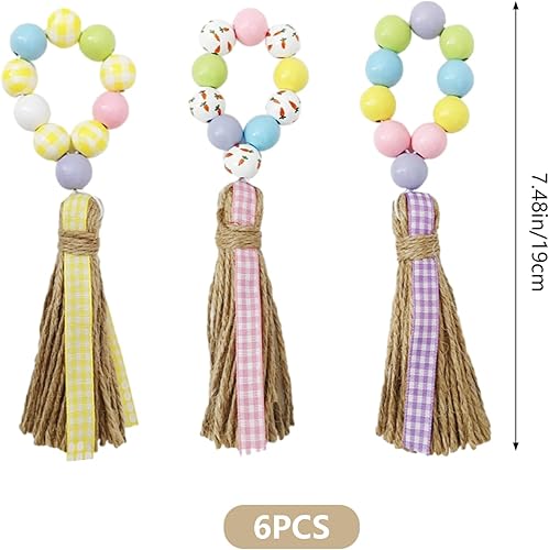 URROMA Lot de 6 ronds de serviette de Pâques en bois avec pompons colorés et rustiques pour fête de Pâques (3 styles) - Nail Gallerys