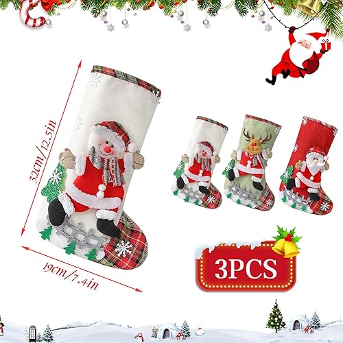 FainFun Chaussettes de Noel Deco, 3 Pièces 32 * 19CM Chaussette de Noël a Personnaliser en Lin, Chaussette de Noel Decoration pour Sapin de Noël, Cheminee, Lot de Bottes Noel a Decorer - Nail Gallerys