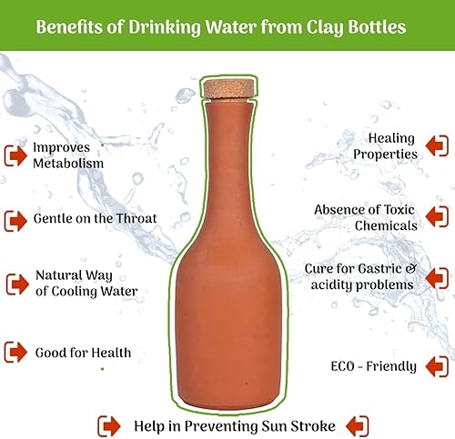 Bouteille d'eau en argile avec bouchon en bois - 800 ml - 1 pièce - Nail Gallerys