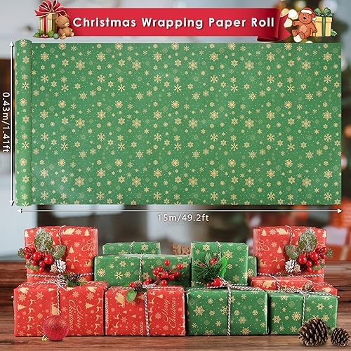 AhfuLife 2 Rouleaux Kraft Papier Cadeau Noël, 43cm×15m Recyclable Papier Emballage Avec Motifs Fins Pour Enfant, Décoration (H: Luge/Flocons de Neige) - Nail Gallerys
