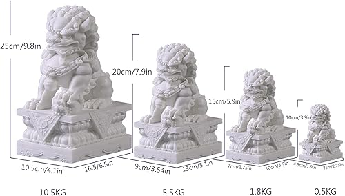 Siunwdiy Paire de Statues de Chiens Foo en Marbre Chinois Décor Feng Shui Asiatique, Statues de Chiens Foo Gardien Lion pour Décoration d'Intérieur et d'Extérieur Large,Blanc,25CM - Nail Gallerys