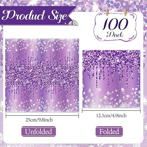 Lot de 50 serviettes en papier argentées « Happy Birthday » - Fournitures de fête à paillettes argentées - Décorations de fête sur le thème du diamant - Serviettes de fête pour adultes et enfants - Nail Gallerys