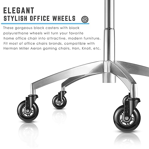 WISD Lot de 5 roulettes de rechange robustes pour chaise de bureau, 7,6 cm, taille de la tige 11 mm x 22 mm, ajustement universel, pour planchers, carrelage, vinyle, moquette, noir - Nail Gallerys