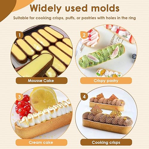 Iunipusy Lot de 10 moules à dessert en acier inoxydable ovales avec perforation, idéal pour mousse, gâteau et quiche, 13 x 4 x 2 cm - Nail Gallerys