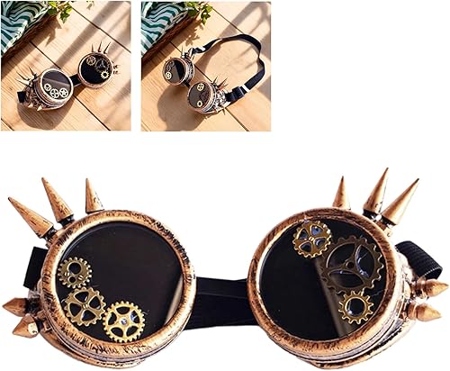 FackLOxc Lunettes Steampunks rétro avec rivets pour Halloween - Lunettes décoratives pour cosplay et amateurs - Nail Gallerys