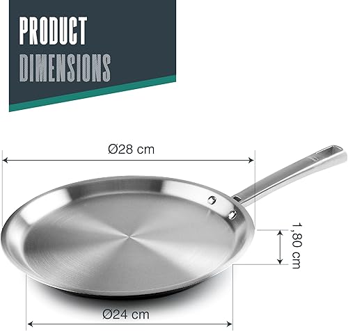 LACOR - 45829 - Crêpière Foodie, Acier inoxydable 18/10, Sans PFOA, Poignée ergonomique, Fond de diffuseur de chaleur sandwich, Adapté à l’induction et lavable au lave-vaisselle, Ø28 cm - Nail Gallerys
