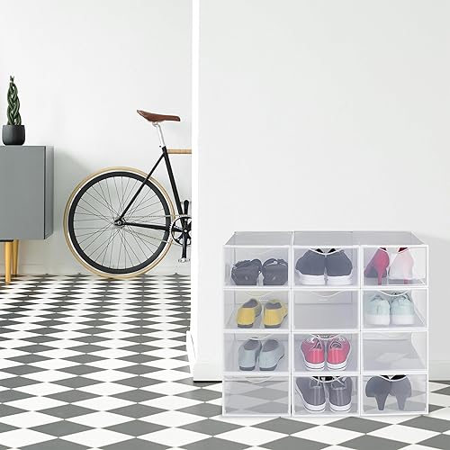 Relaxdays boîtes à Chaussures, Lot de 12, empilables, Pointure jusqu'à 45, Trous d'aération, boîte Sneakers, Transparent - Nail Gallerys