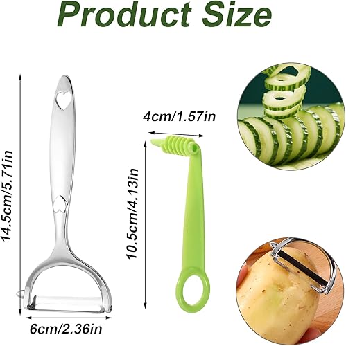Lyreh Coupe-Spirale Vert avec Épluche-Pommes Terre Métal, Manuel Couteau à Spirale pour Légumes Prise Ergonomique Outil Éplucheur et Trancheur pour Fruits Concombres Carottes Accessoires Cuisine - Nail Gallerys