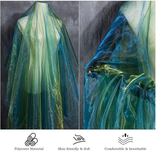 Tissu en organza irisé bleu paon 3 m x 150 cm - Dégradé de dentelle - Ruban magique brillant - Tissu coloré - Tissu transparent à coudre - Tissu décoratif pour bricolage, bricolage, costume, mariage - Nail Gallerys