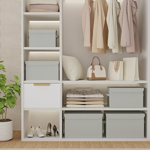 GUOHNHE Lot de 4 Boîtes de Rangement, avec Couvercle, Pliable de avec 2 Poignées, pour Chambre à Coucher, Armoire, Etagère, 26 x 20 x 17 cm, Gris, XSNY12GS-4 - Nail Gallerys