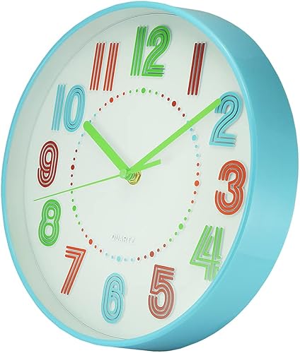 PM Company Horloge Murale Colorful Wall Clock - pour Enfants - sans Bruit de tic-tac - Horloge Murale silencieuse - Chiffres Multicolores - 30 cm - Quartz Silencieux - pour Chambre garçon et Fille - Nail Gallerys