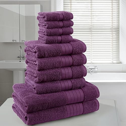 Dreamscene de Luxe Souple de 10 pièces Serviette de Bain Bale Ensemble Cadeau 100% Coton égyptien, Violet - Nail Gallerys