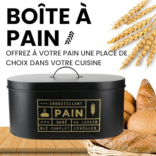 PZL CONCEPT Boîte à Pain Noir Métal Black Mat - Huche à Pain - Conservation, Rangement et Stockage du Pains, Baguettes, Petits Pains et Gâteaux - Garde les Aliments Frais plus longtemps - Nail Gallerys