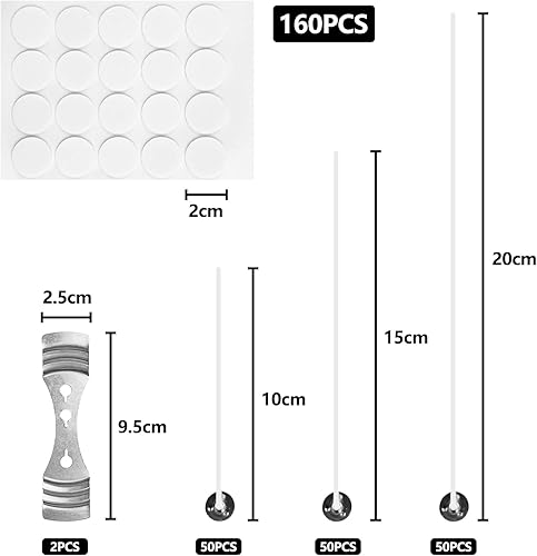 Relota 150 pièces Meche Bougie, Meches pour Bougies 3 Longueurs avec 2 Acier Inoxydable Support, Mèche Bougie Durable Candle Wicks Convient à Plupart Types Fabrication Bougies DIY - Nail Gallerys