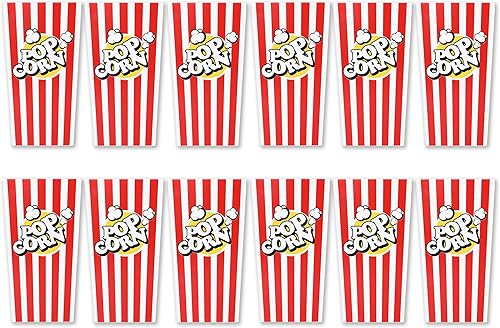 FunX Lot de 12 grandes boîtes à pop-corn en papier kraft – Boîtes de fête pour cinéma, soirées cinéma, anniversaires d'enfants et fêtes pyjamas – 9 x 9 x 17 cm Rayures rouges et blanches - Nail Gallerys