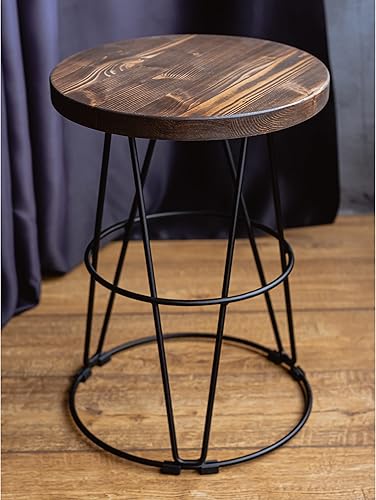 Tabouret en bois, tabouret d'appoint, repose-pieds, repose-pieds, dossier, pas de montage nécessaire, design industriel, moderne (forme carrée de 50 cm de hauteur, marron foncé) - Nail Gallerys