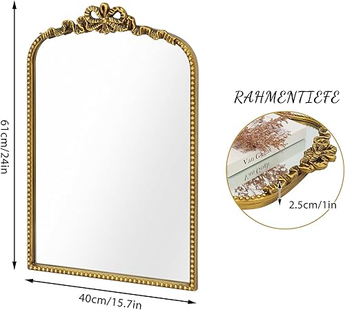 Awhtixbo Miroir à Arc Rond, la décoration Murale idéale Miroir Mural Baroque doré pour Salon et Couloir, Dimensions : 40 x 64 (H) cm - Nail Gallerys