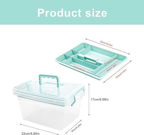 WJUAN Caisse Plastique avec Couvercle, Double Couche Boite a Couture Vide, Grand Valisette de Rangement avec Poignée, Bleu Transparent, Boite a Couture pour Ranger Petits Jouets, Cosmétiques - Nail Gallerys