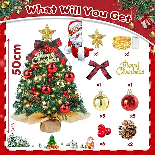 Vleuexe Mini Sapin de Noël avec éclairage LED,Sapin de Noel Artificiel Classique,Arbre de Noël Artificiel Décoration de Noël,50 cm Petit Sapin de Noël Artificiel pour Decoration Table Bureau - Nail Gallerys