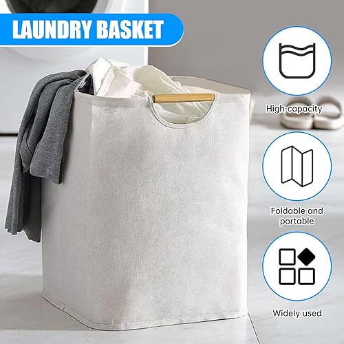 Panier à linge pliable 40 x 27 x 56 cm avec poignée en bois, imperméable et léger, idéal pour les vêtements, les jouets et les articles humides, design peu encombrant pour la maison et les voyages - Nail Gallerys