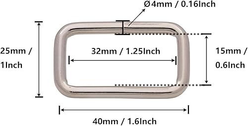 BIKICOCO 3.2 x 1.5 cm Boucle Rectangle Anneau Rectangulaire en Métal, pour sangle de sac, ceinture, Non soudé, argenté - 30 pièces - Nail Gallerys