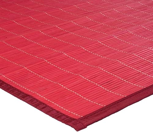 Thedecofactory Bali Chic - Tapis en Bambou à Lattes et ganse Rouge 133x180 - Nail Gallerys
