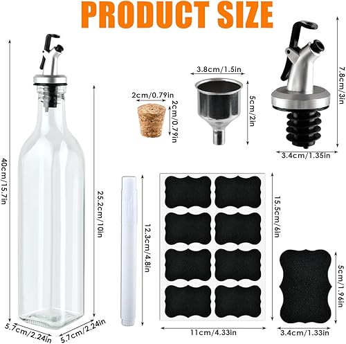 OctBird 4Set 500ML Distributeur D'huile d'olive en Verre avec Etiquettes Entonnoir Bouchons,Bouteilles D'huile,Distributeur de Vinaigre D'huile Bouteilles pour Verser l'huile pour Cuisine Barbecu - Nail Gallerys