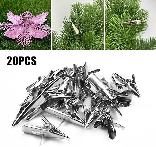 Lot de 20 pinces crocodiles en métal pour sapin de Noël, pinces crocodiles pour photos, décorations de couronne de Noël, argenté - Nail Gallerys