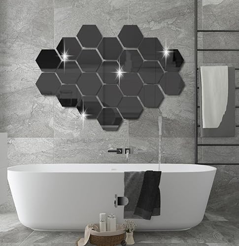ENIXWH Lot de 12 autocollants muraux hexagonaux en acrylique pour miroir de salle de bain et salon (argenté, 20 x 23 x 11,5 cm) - Nail Gallerys