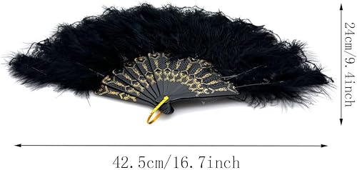 Jingsen Lot de 2 éventails pliants en plumes de style rétro, éventails chinois pour atmosphère chinoise, accessoires de cinéma et de télévision (noir + blanc) - Nail Gallerys