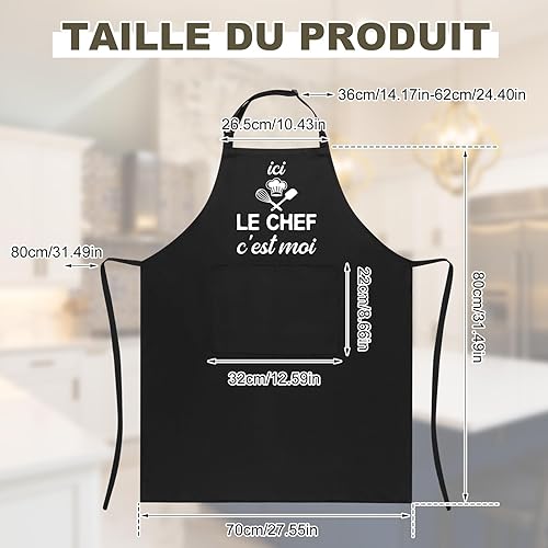 Halinuia Tablier de Cuisine pour Homme, ici LE CHEF c’est moi Tabliers de Cuisine Étanche Réglable Tablier Barbecue avec Poches Idée Cadeau Fête des pères - Nail Gallerys