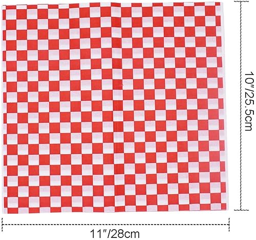 Lot de 100 feuilles de papier de soie de qualité alimentaire résistant à l'huile pour charcuterie, barbecue, hamburgers, sandwichs, grille rouge et blanche, 25,4 x 27,9 cm - Nail Gallerys