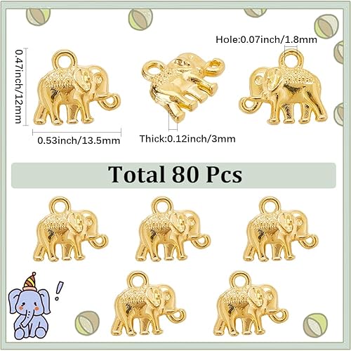 SUNNYCLUE 1 boîte de 80 breloques Éléphant en Vrac Breloque Éléphant Dorée Antique Petit Pendentif Animal Porte Bonheur en Alliage Métallique de Style Tibétain pour la Fabrication de Bijoux Accessoire - Nail Gallerys