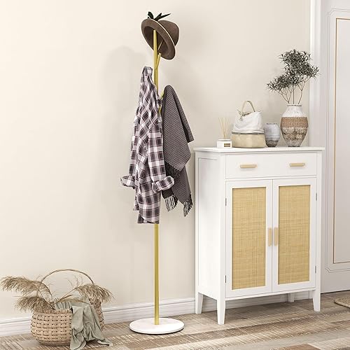 HOMCOM Portemanteau portant à vêtements, 8 patères, base ronde en marbre, Ø 32 x 164H cm, meuble d'entrée pour vêtements, chapeaux, doré - Nail Gallerys