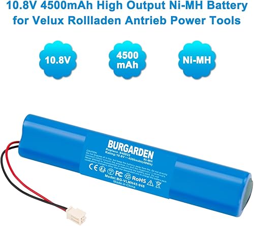 BURGARDEN 10,8V 4500mAh Ni-MH Batteries Compatible avec Velux Rollladen Antrieb, SSL Solar Rollladen, SSL Solar Rollladen Motor mit Stecker Remplace 846933, 946930, 946933 - Nail Gallerys