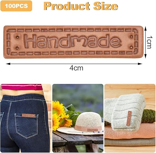 ANTHYTA 100 Pièces Étiquettes en Cuir Faites à la Main, Étiquettes Personnalisées à Coudre, Étiquette de Couture Personnalisée, Étiquette en Cuir à Coudre pour Chapeau, Jeans, Sacs (4 x 1 cm) - Nail Gallerys