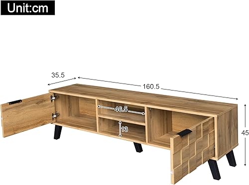 Merax Meuble TV 160,5 x 35,5 x 45 cm avec 2 portes, 2 compartiments ouverts, grain de bois avec grand espace de rangement, couleur bois - Nail Gallerys