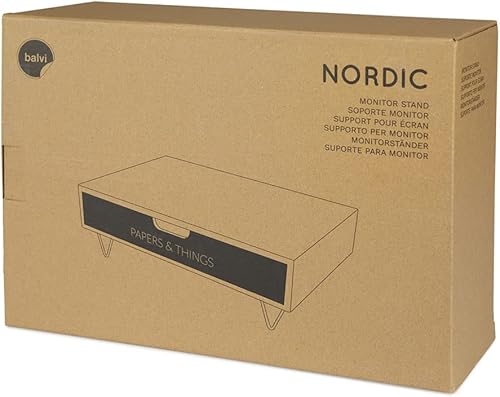 Balvi Support pour écran Nordic Couleur Noir Réhausseur d´écran avec tiroir pour papiers Bois 11,4x34 - Nail Gallerys