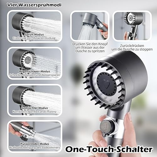 Pommeau de douche haute pression avec 4 modes, réglable à économie d'eau, avec 5 filtres et support, pommeau de douche avec fonction d'arrêt pour adultes, enfants, animaux domestiques - Nail Gallerys