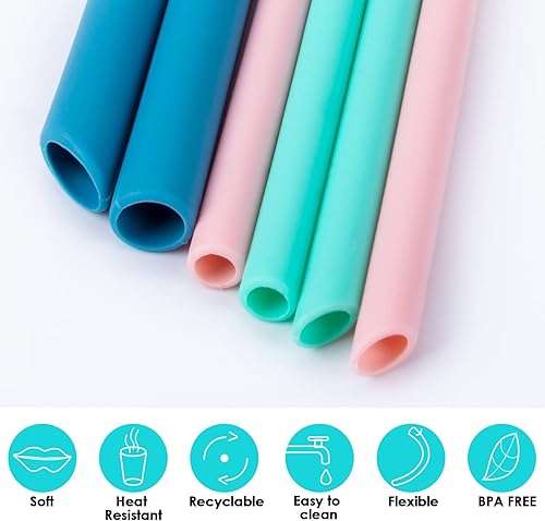 Qoosea Lot de 6 Pailles en Silicone Pailles en Silicone Réutilisables sans BPA avec Brosses de Nettoyage 3 Droites 3 Coudées pour Enfants Adultes - Nail Gallerys