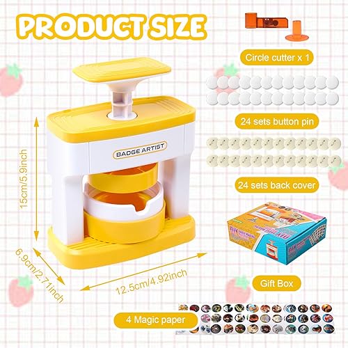 Dechoga Machine à Badges 55 mm - Appuyez sur la Machine à Boutons DIY - Kit de Fabrication de Badges avec 48 Pièces en Plastique, Coupe-Cercles et Livre Magique pour Fête et Cadeaux - Nail Gallerys