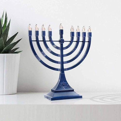 Zion Judaica Menorah électronique Hanoukka Bleu Alimenté par piles ou câble USB de 1,2 m inclus Bougeoir sans flamme Hanoukka Ampoules électriques LED Décoration Chanoukkia - Nail Gallerys