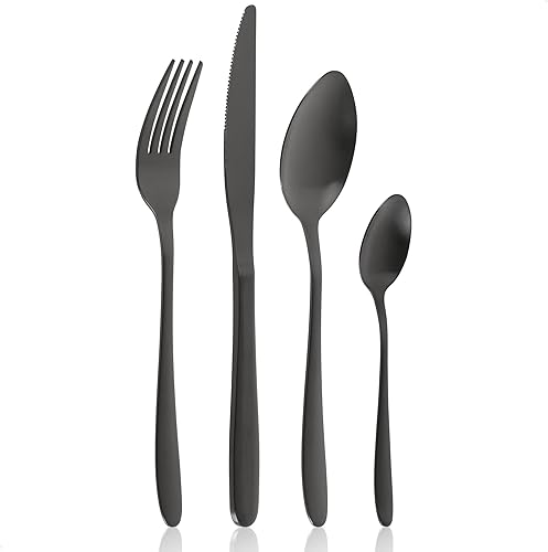 COM-FOUR® Ensemble de couverts 48 pièces pour 12 personnes - couverts en acier inoxydable - couverts de table foncés - couverts de menu mats - couverts de service (Set10-48 pièces) - Nail Gallerys