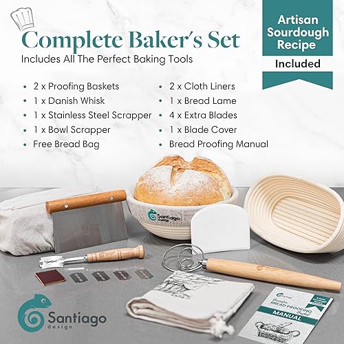 Santiago Design® Banneton Lot de 2 corbeilles à pain rondes de 22,9 cm et ovale de 25,4 cm | Fournitures de cuisson de pain au levain de qualité supérieure – Panier de cuisson au levain | Fournitures - Nail Gallerys