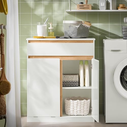 SoBuy Meuble Bas de Salle de Bain avec Bac à Linge Amovible Armoire à Linge Commode pour Salle de Bain Armoire Toilette avec 1 Tiroir, et 1 Panier à Linge, 71x33x85 cm, Blanc, BZR79-W - Nail Gallerys