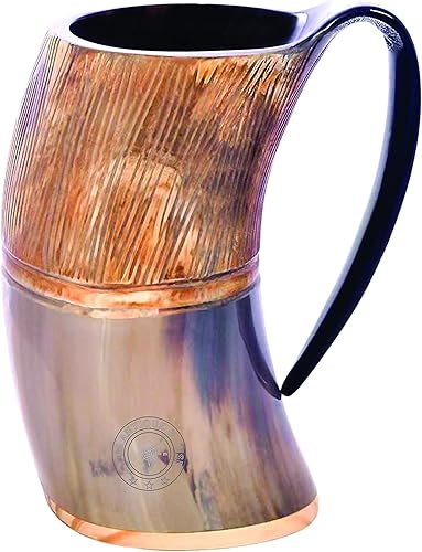 Tasse Viking en corne véritable de 15,2 cm - Tasse à boire - Tasse à bière - Verre à vin - Chope d'hydromel médiévale en toile de ju - Nail Gallerys