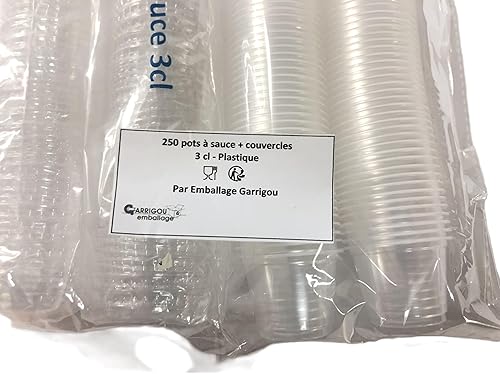 emballage garrigou 250 Pot à sauce 30 ml + Couvercle boite de conservation transparent plastique PP, pot rond, sauces, aliments, idéal pour restauration rapide, vente à emporter, fast-food - Nail Gallerys