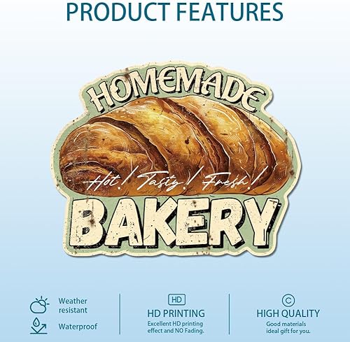 GLOBLELAND Plaque en Métal de Boulangerie Faite Maison Signe en Étain Vintage Décoration Murale Amusante pour Salle à Manger Cuisine Restaurant Cafétéria Magasin de Desserts Boulangerie - Nail Gallerys