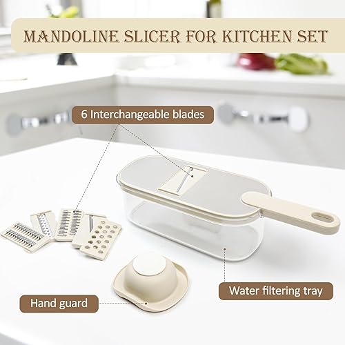 Mandoline Cuisine Coupe Legume Multifonctions, Mandoline pour Légumes Professionnelle en Acier Inoxydable, Tranche de Légumes Manuelle avec 6 Lames Réglable et Protection Exclusive de la Main - Nail Gallerys