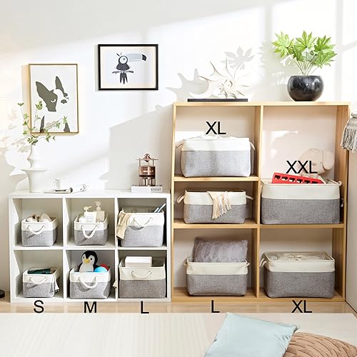 Mangata Boite de Rangement Tissu Grand, Panier Rangement rectangulaire Dressing avec poignée pour Jouets, Armoire (Pliable, Kaki Clair Blanc) - Nail Gallerys
